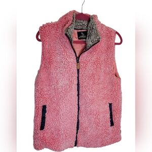 Simply Southern Pink/Gray Faux Fur Sherpa‎ Full Zip Vest Size Large Pockets